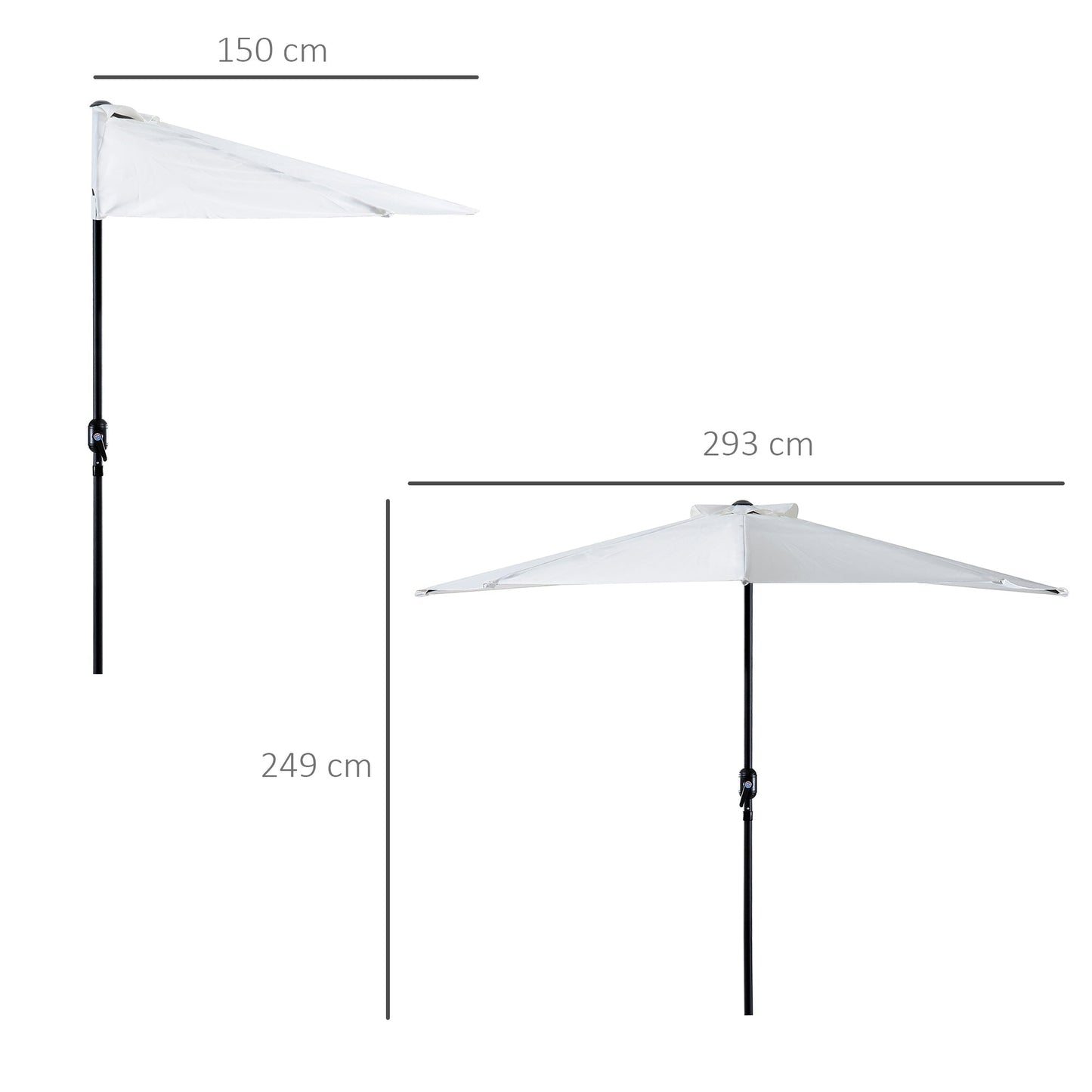 3M Half Parasol Semi Round Umbrella Patio Metal Frame Crank Handle for Balcony-- NO BASE INCLUDED