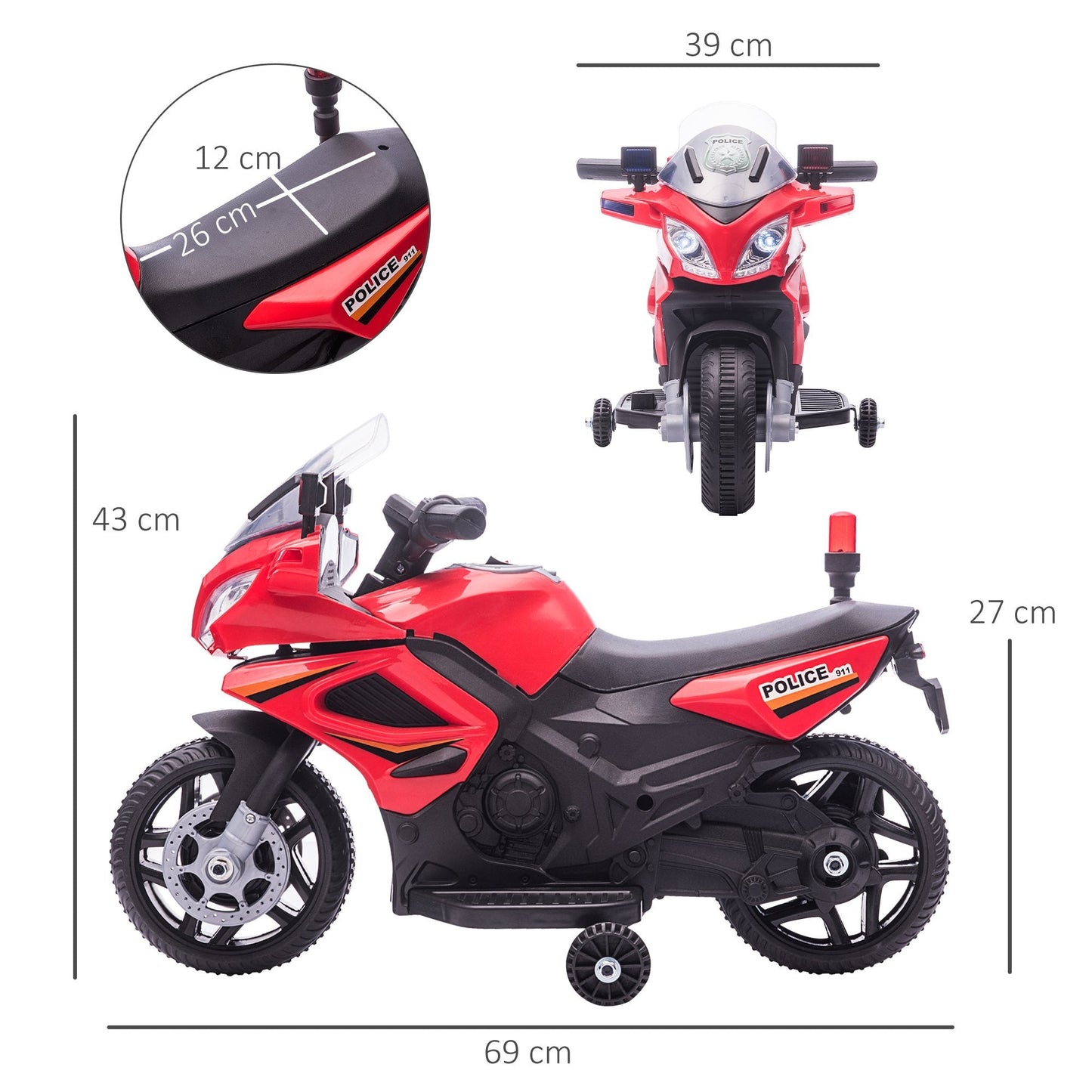 Kids 6V Electric Pedal Motorcycle Ride-On Toy Battery 18-48 months Red