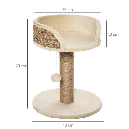 PawHut Cat Tree for Indoor Cats Kitten Tower Activity Center Climbing Stand Furniture with Scratching Posts Dangling Ball Perch Beige