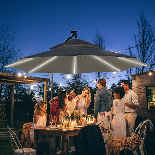 3M Cantilever Banana Parasol Hanging Umbrella with LED Solar lights