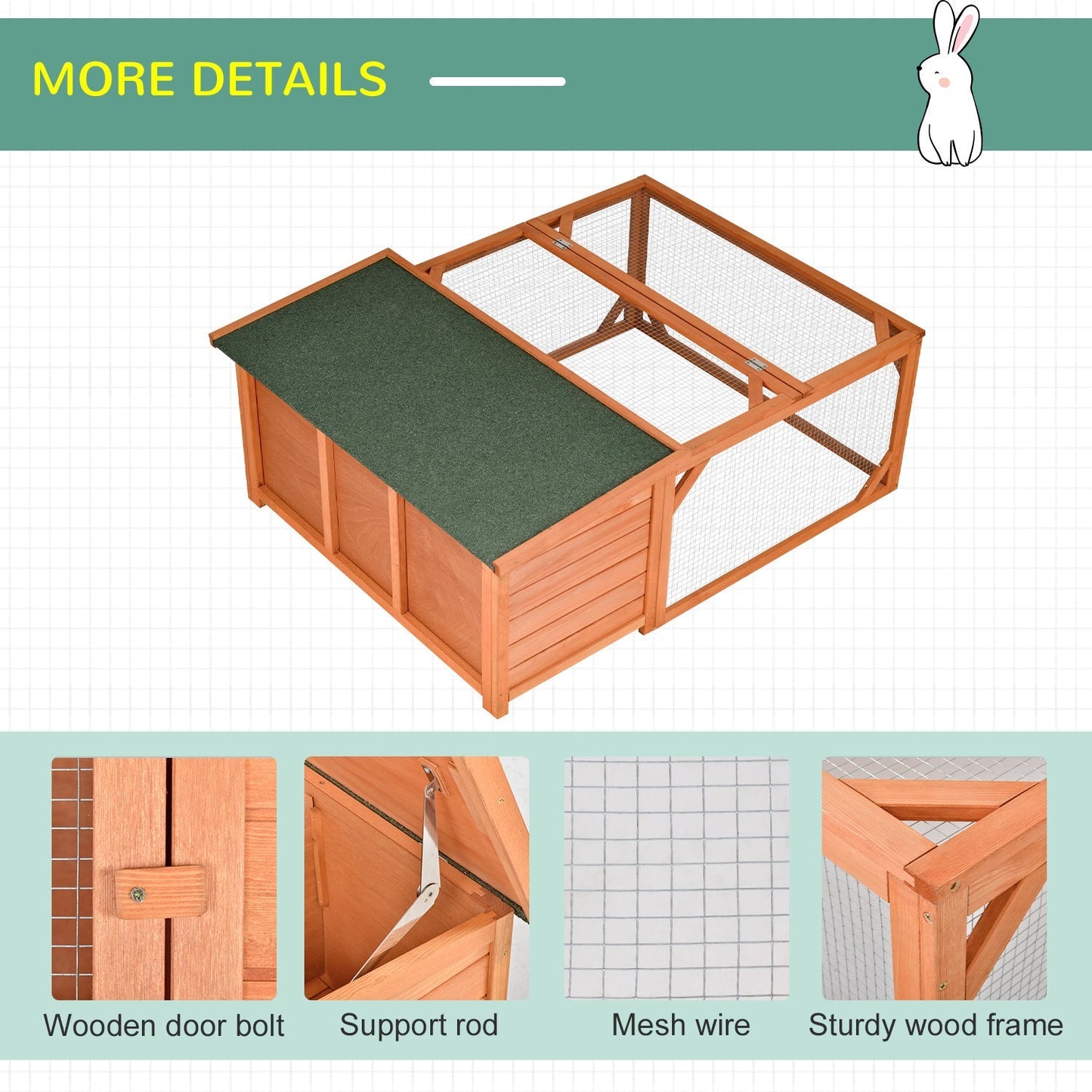 PawHut Rabbit Hutch Off-ground Small Animal Guinea Pig House 125.5 x 100 x 49cm