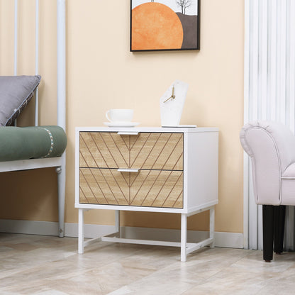 Homcom Modern Bedside Table With 2 Drawers Sofa Side Table For Bedroom White And Oak