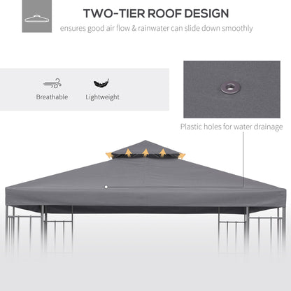 3M Gazebo Top Cover Double Tier Canopy Replacement Pavilion Roof Deep Grey