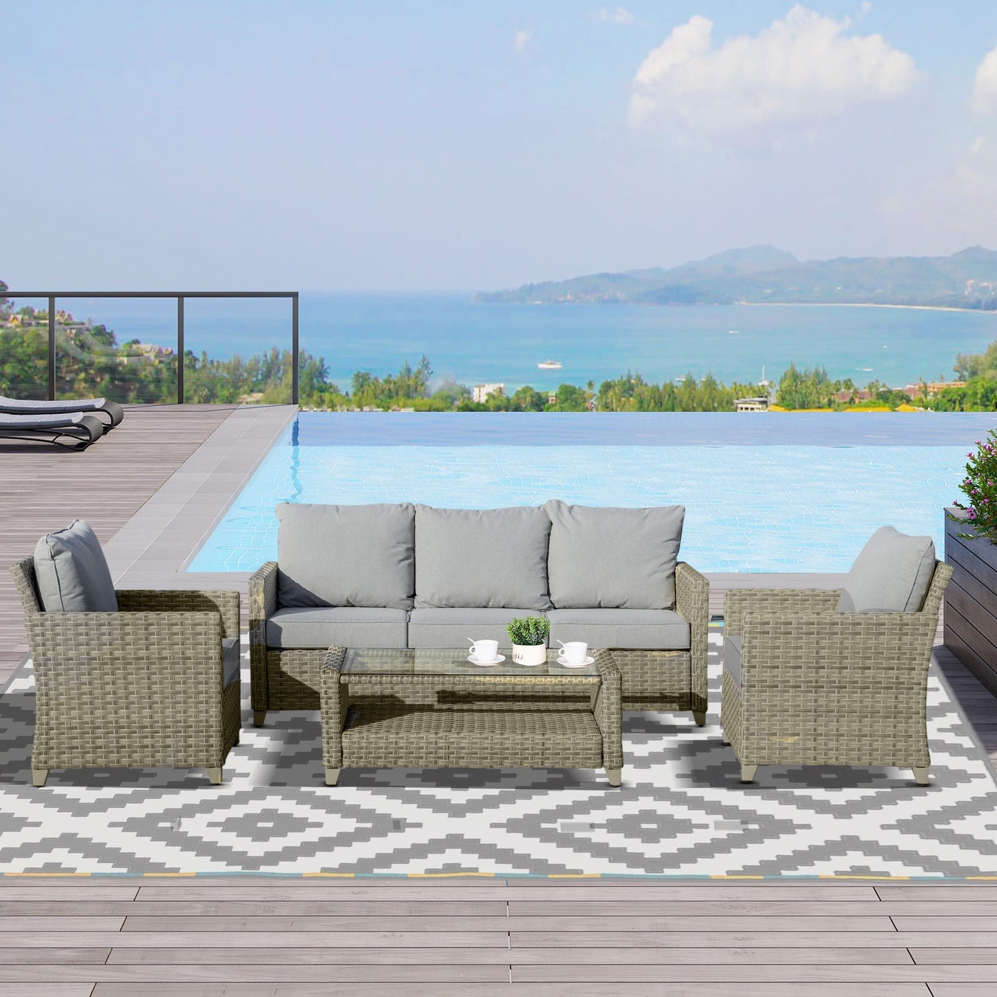 4-Pieces Patio Wicker Sofa Set