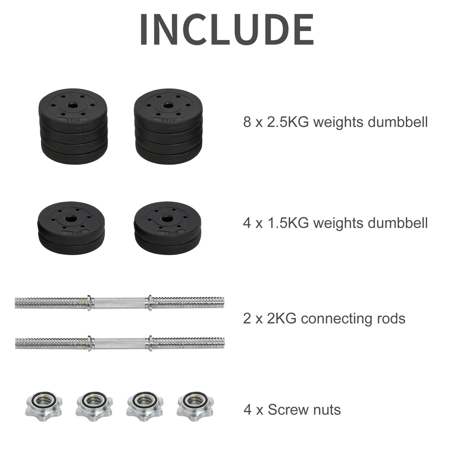 30KG Adjustable Dumbbells Set Hand Weight Barbell Weight Lifting Equipment