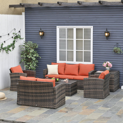 6-Piece Outdoor Rattan Wicker Sofa Set Sectional Patio Conversation Furniture Set w/ Storage Table & Cushion Mixed Brown