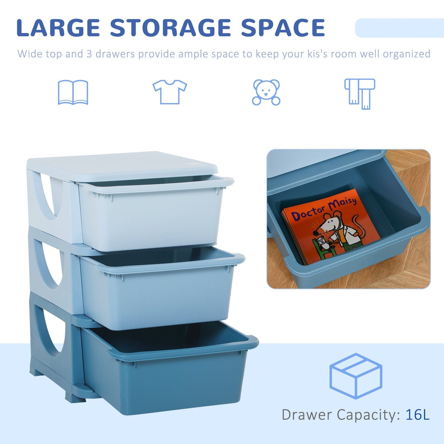 Homcom Kids Three-Tier Storage Unit ? Blue