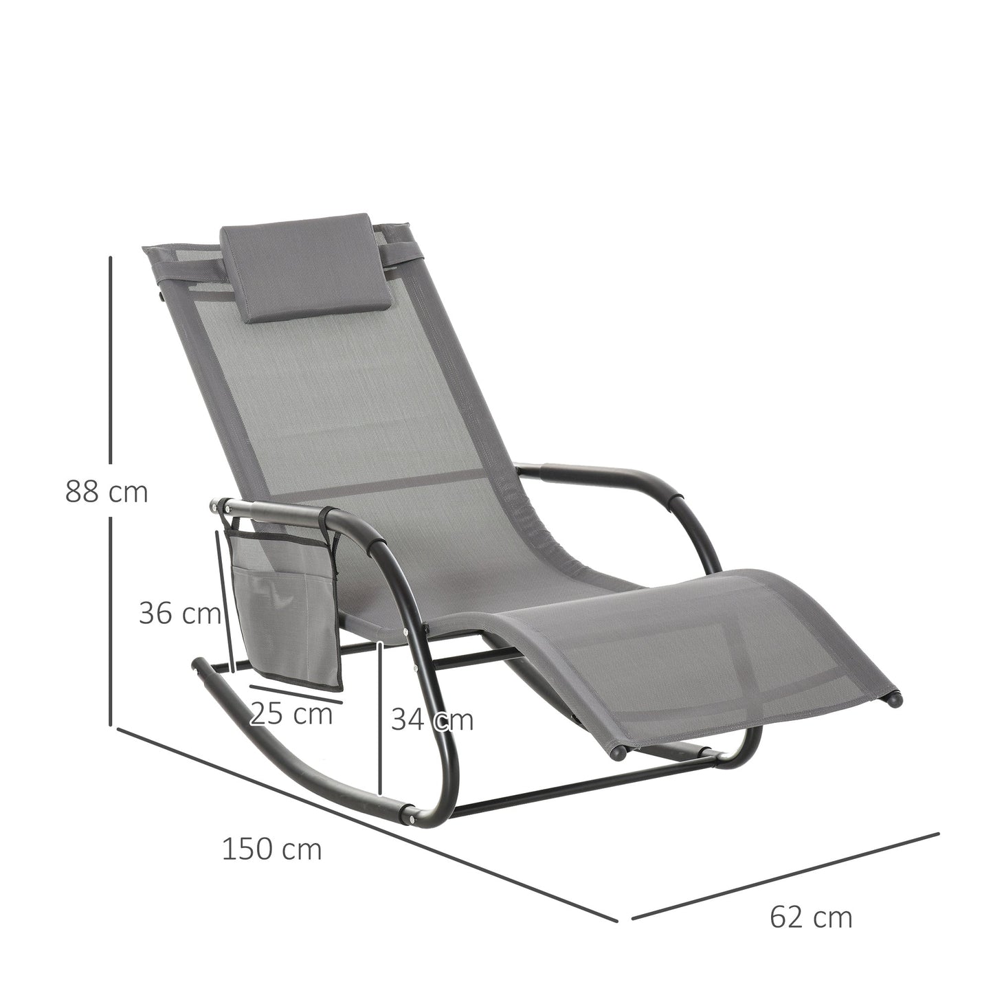 Outsunny Breathable Mesh Rocking Chair Patio Rocker Lounge For Indoor & Outdoor Recliner Seat W/ Removable Headrest For Garden And Patio Grey