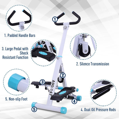 Stepper w/ Handle Hand Grip Workout Fitness Machine For Fitness Aerobic Exercise Home Gym White