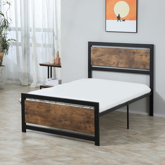 Single Metal Bed Frame Slat Support Bedstead Base w/ Headboard & Footboard