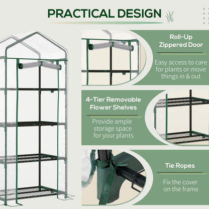 Outsunny 4 Tiers Mini Portable Greenhouse Plant Grow Shed Metal Frame Transparent Clear Cover 160H X 70L X 50W cm