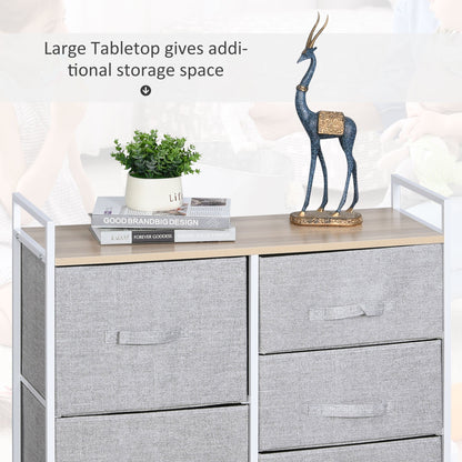 5 Drawer Linen Basket Storage Unit Home Organisation w/ Shelf Handles Metal Frame Adjustable Feet Hallway Home Dresser Grey