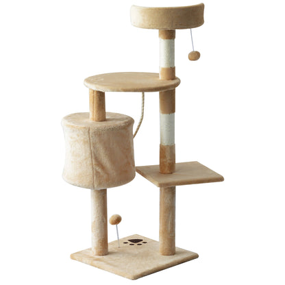 PawHut 40Lx 40Wx114H cm Cat Tree House Scratching Post Ball