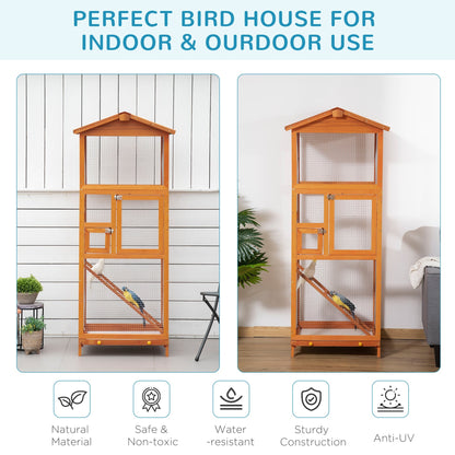 Cosy 165cm Bird Aviary Cage Two Door Fir Wood & Metal Orange & Green by Pawhut