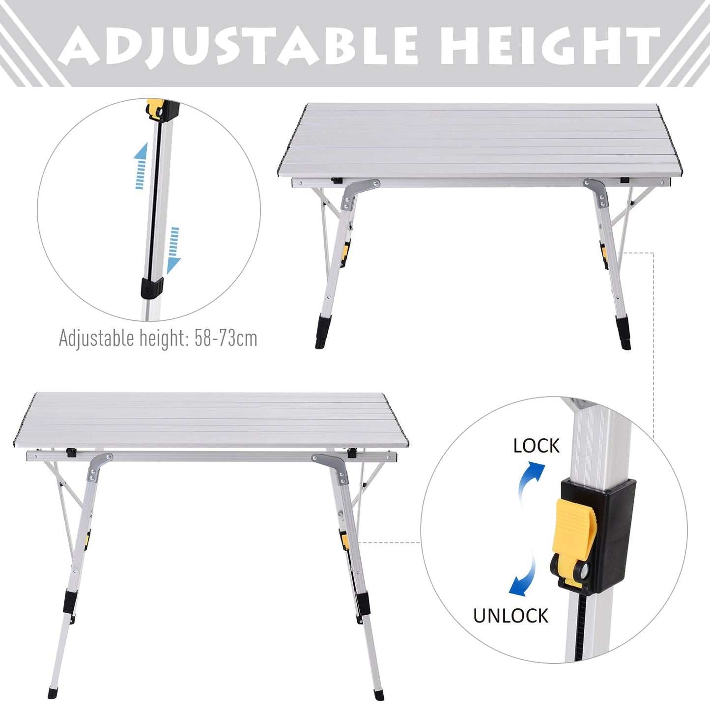 3FT Folding Aluminium Picnic Table Portable Camping Table Roll Up Top with Carrying Bag Silver