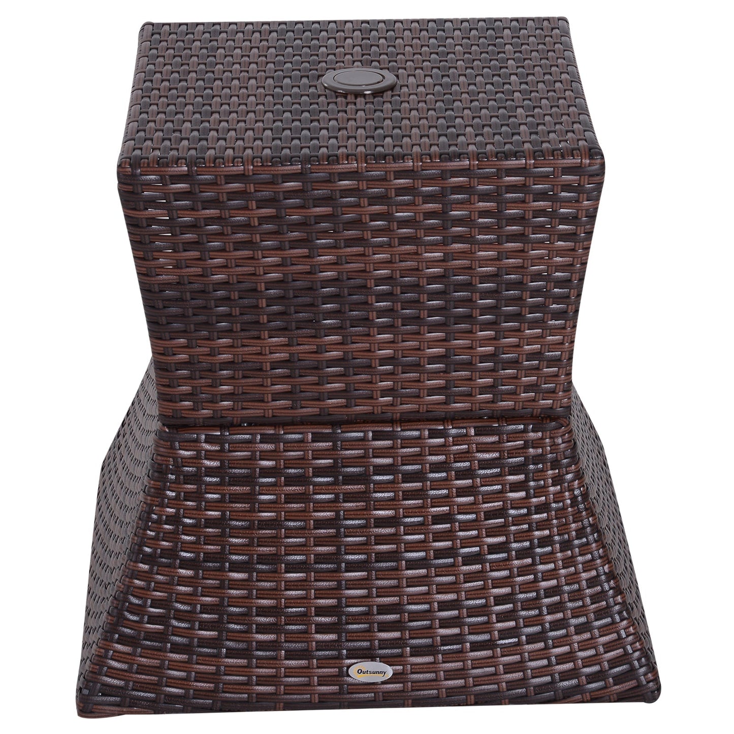 Outdoor Patio Rattan Wicker Coffee Table Bistro Side Table w/ Umbrella Hole and Storage Space