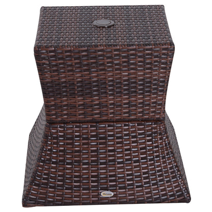 Outdoor Patio Rattan Wicker Coffee Table Bistro Side Table w/ Umbrella Hole and Storage Space