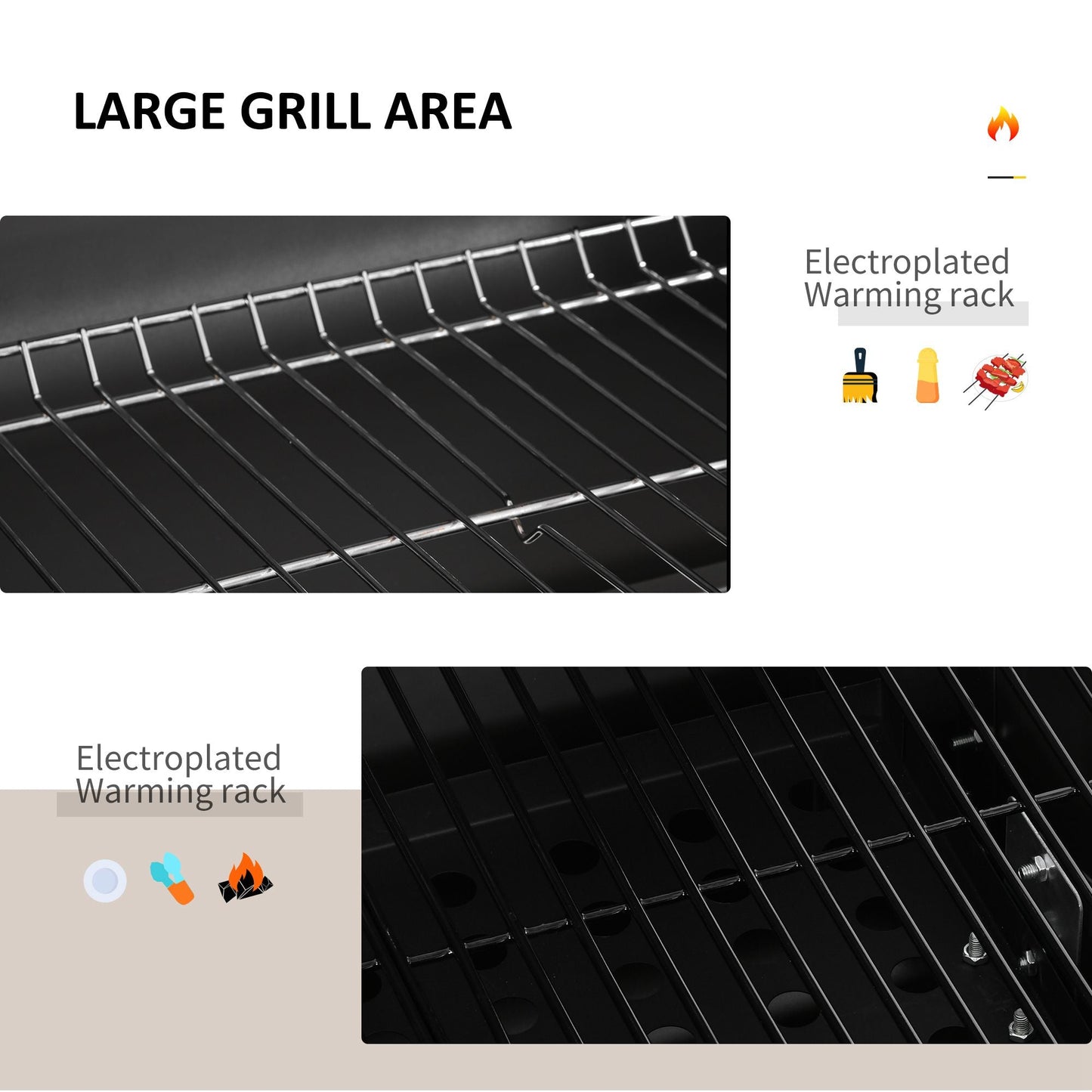 Charcoal Grill BBQ Trolley with Adjustable Charcoal Grate