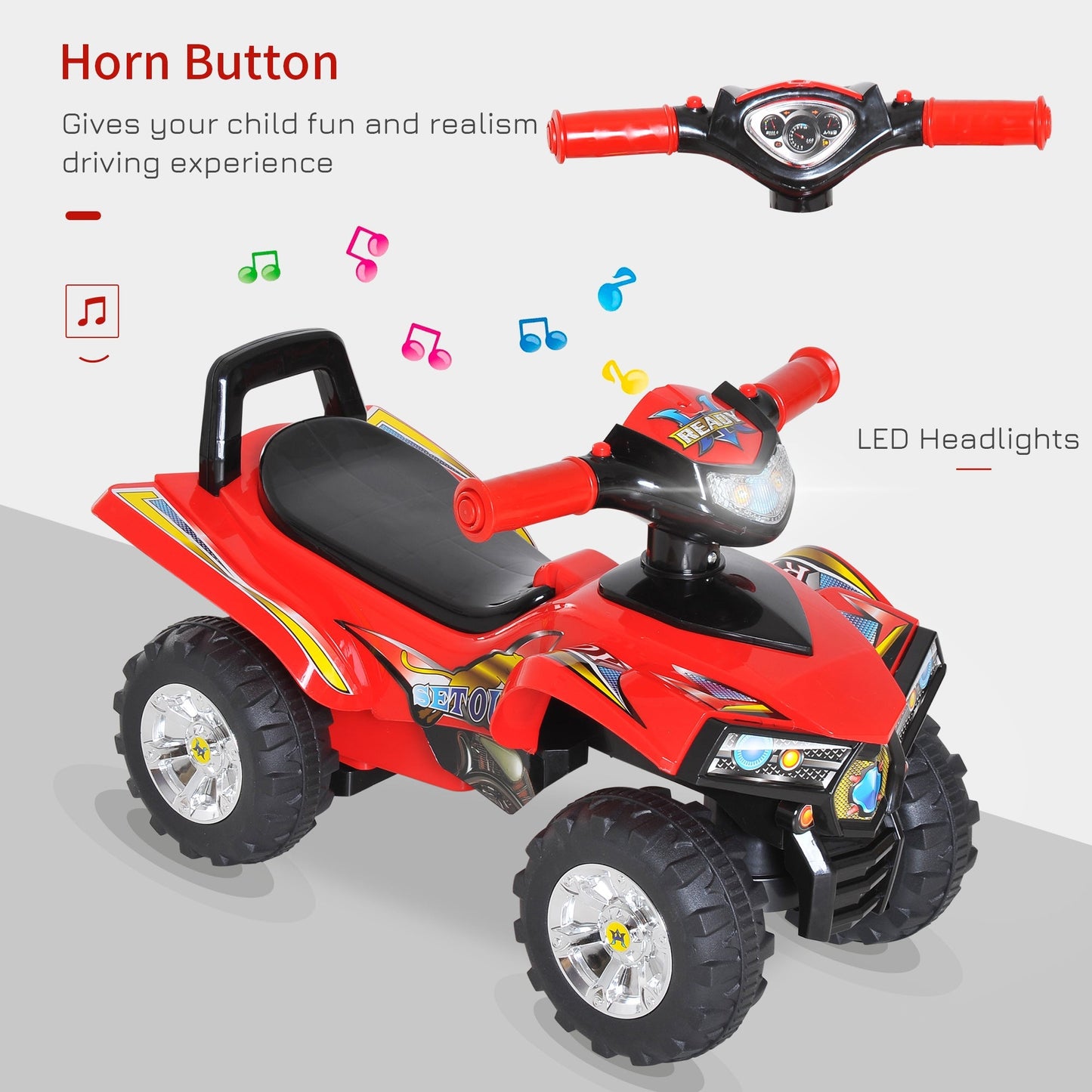 Kids Children Ride-on Toy Off Road Style Quad Bike Racing Car NO POWER 4 Wheels Horn Music Red