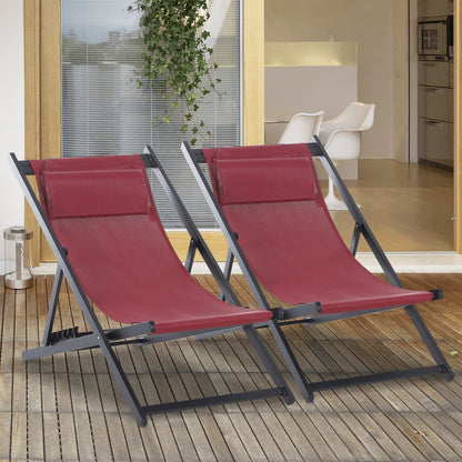 Set of 2 Folding Garden Beach Aluminium Frame Deck Chairs Deckchairs Seaside Folding Garden Patio Lounger