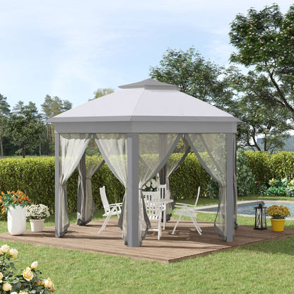 Hexagon Patio Gazebo Pop Up Gazebo Outdoor Double Roof Instant Shelter with Netting