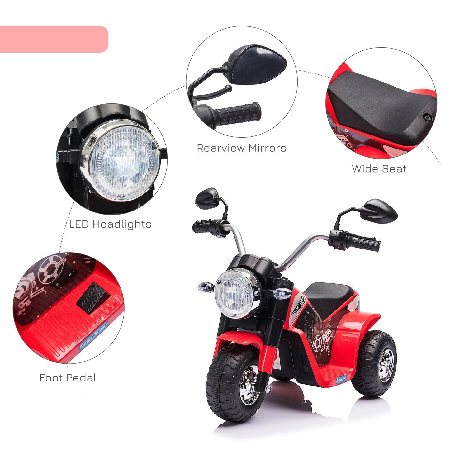 Kids 6V Electric Motorcycle Ride-On Toy Battery 18 - 36 Months Red