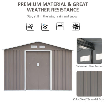 Galvanised 9 x 6' Double Door Reverse Apex Garden Shed With Ventilation Steel Grey by Steadfast