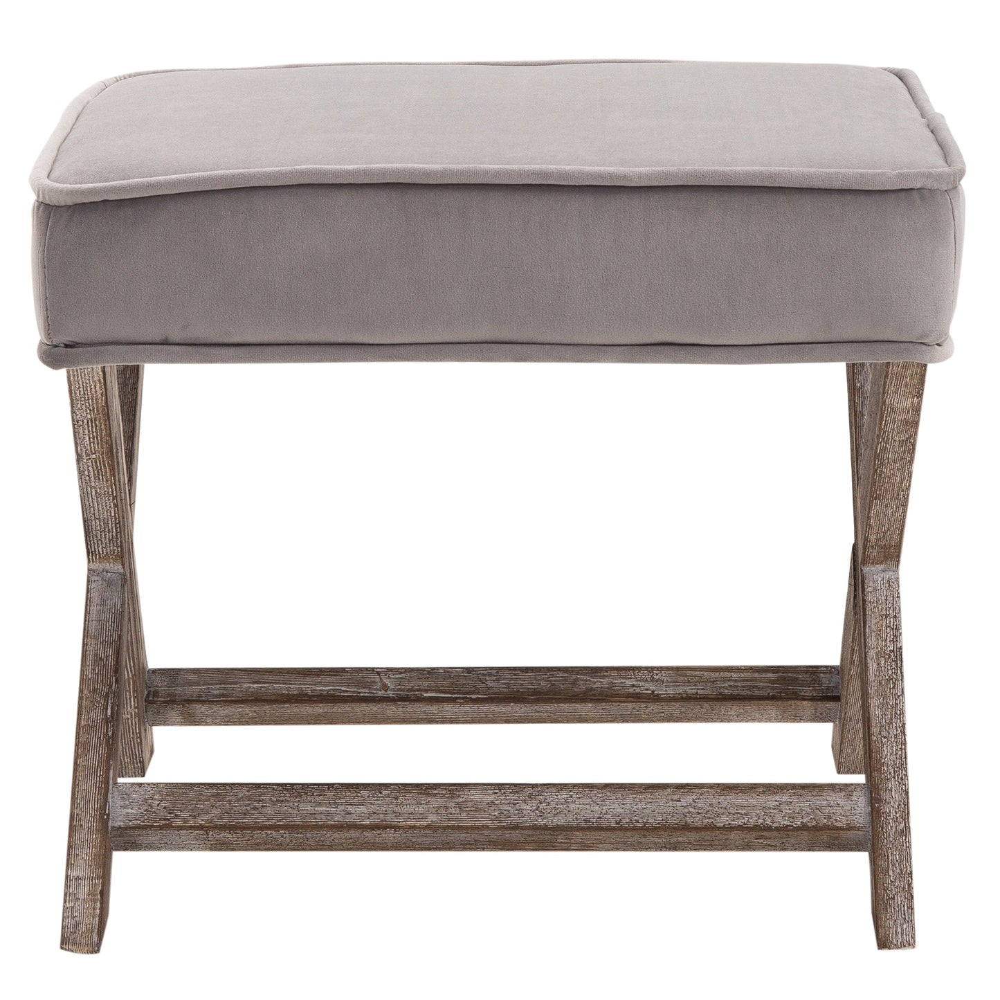 Homcom Vintage Footstool Padded Seat X Leg Chair Velvet Cover Shabby Chic Footrest Solid Rubber Wood 49.5 x 45 x 41 cm Grey