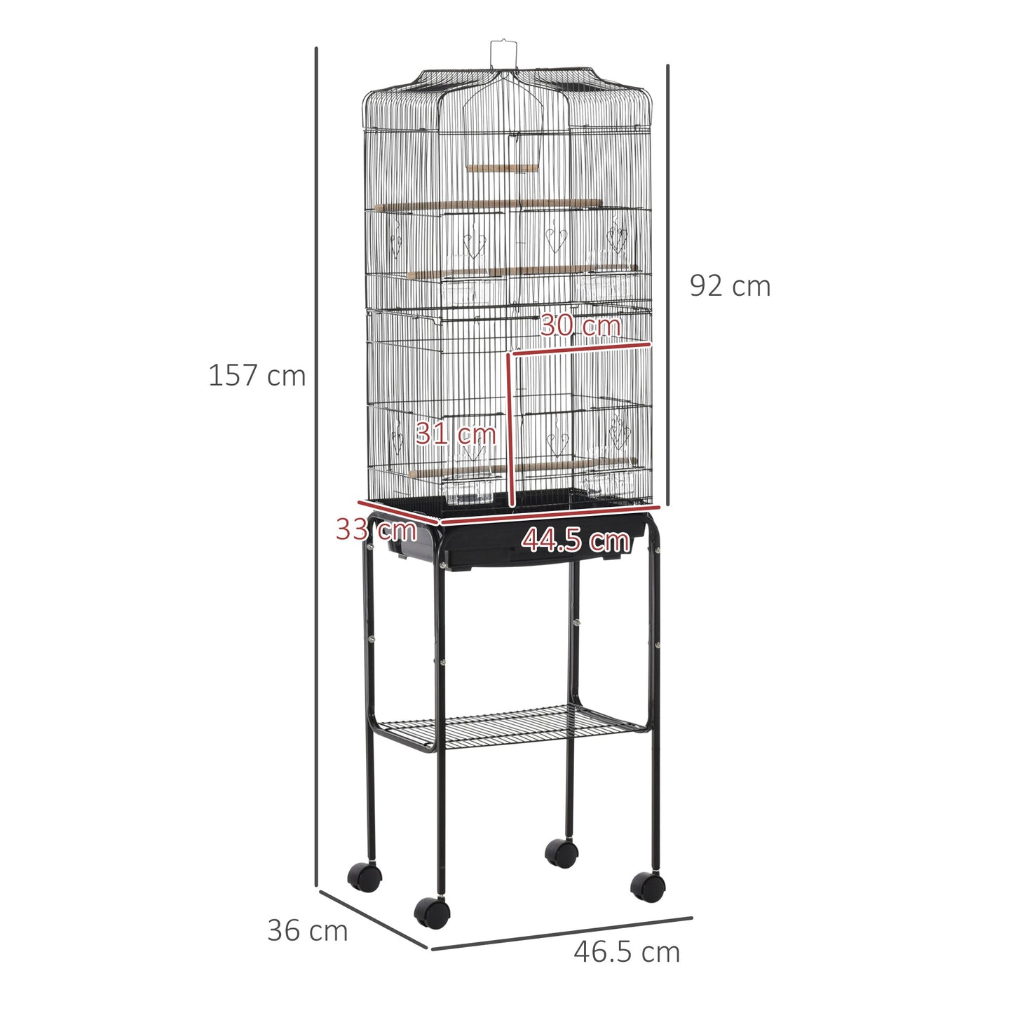 Grille 157cm Bird Cage Wheeled Black by Pawhut