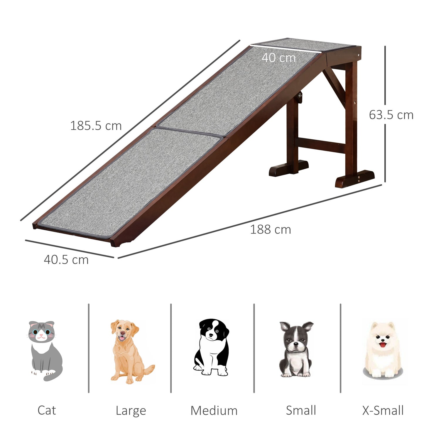 PawHut Dog Ramp Foldable with Non-slip Carpet Top Platform Brown Grey