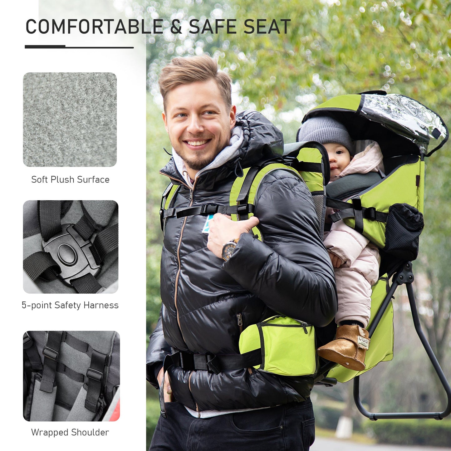 Baby Backpack Carrier for Hiking with Ergonomic Hip Seat Detachable Rain Cover