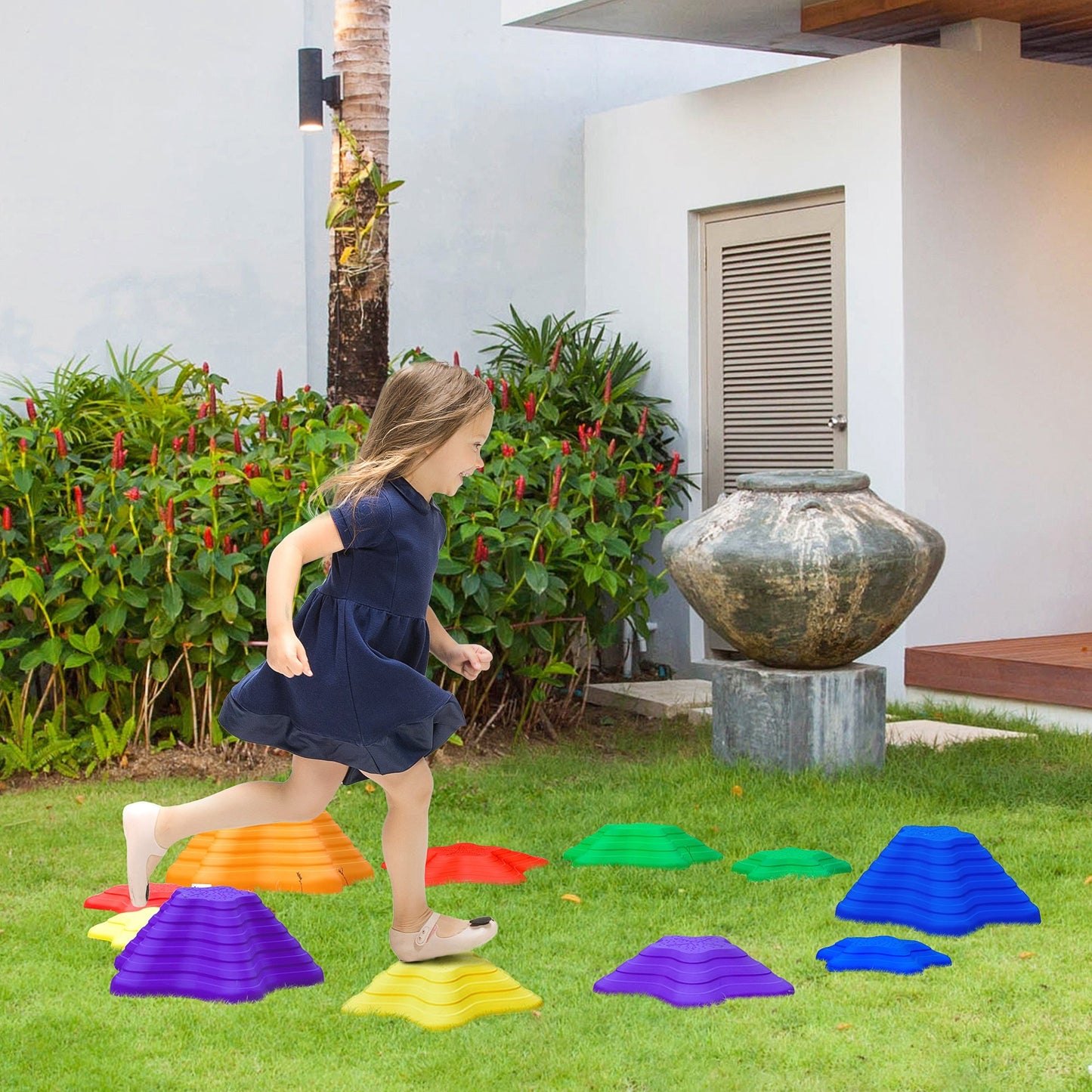 11-Piece Balance Stepping Stones for Kids Starfish Style Non-slip Obstacle Course Stackable Balance Blocks Garden Toys Encourage Toddler Balance Indoor Outdoor - Multicoloured