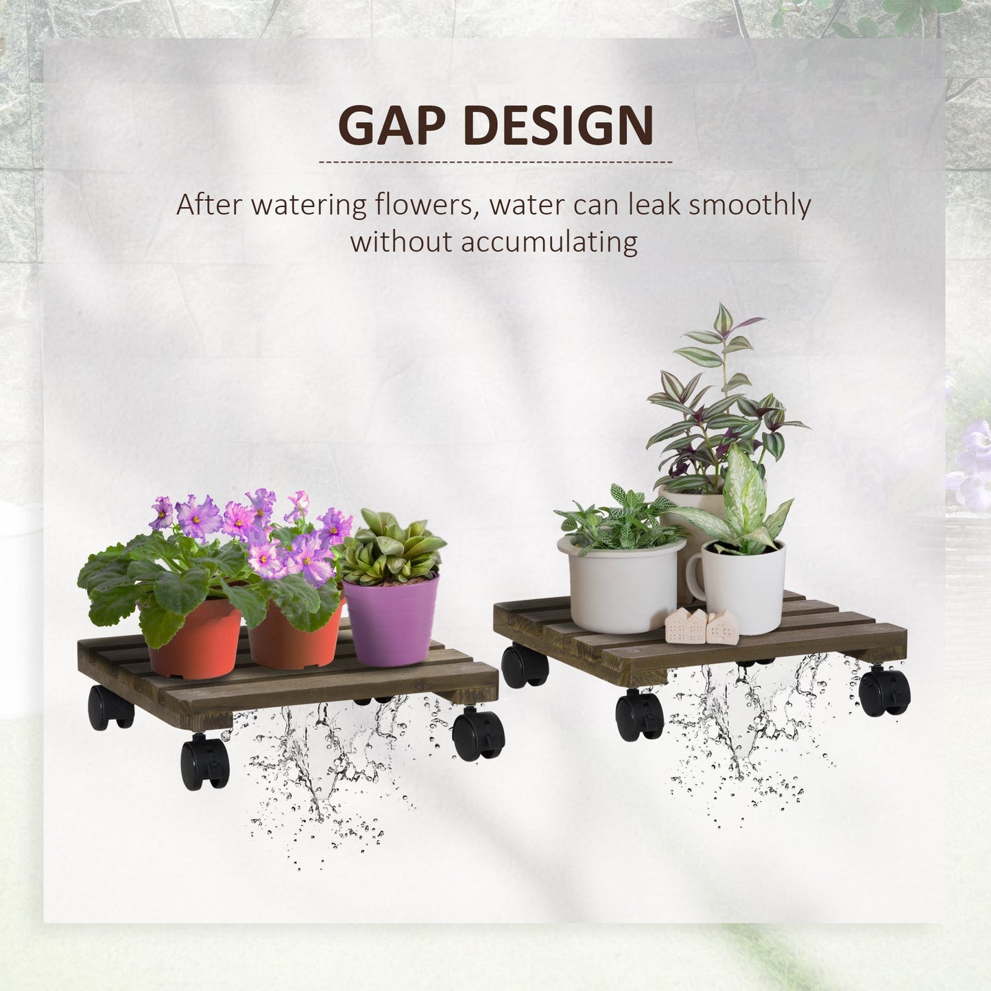 2 Pack Plant Stand with Wheels Mobile Flowerpot Holder for Indoor & Outdoor Use