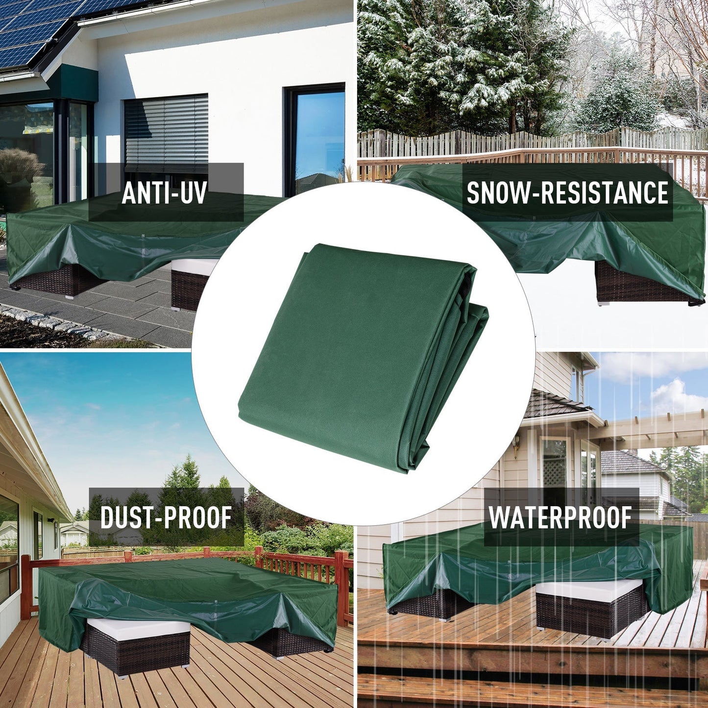 600D Oxford Patio Set Cover Outdoor Garden Rattan Furniture Protection Cover Protector Waterproof Anti-UV Green 135x135x75cm