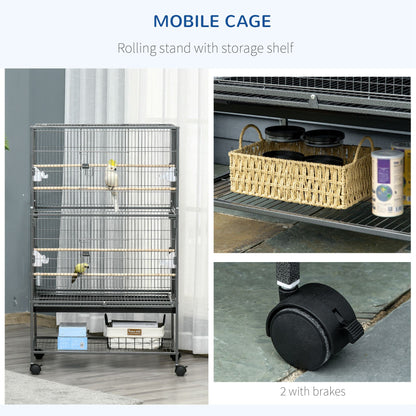 Grille 132cm Bird Cage Wheeled Black by Pawhut