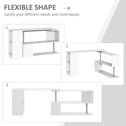 360 Degree Rotating Corner Desk Storage Shelf Combo Laptop Workstation Wood L Shaped Table Home Office - White