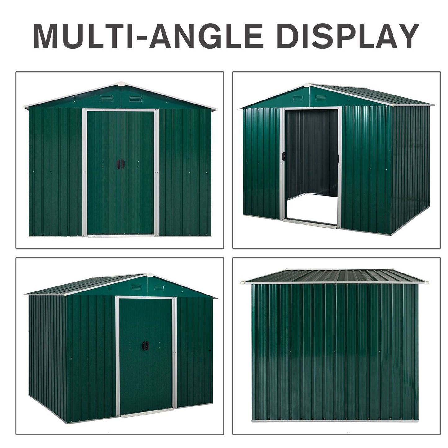 Galvanised 8 x 6' Sliding Double Door Apex Garden Shed With Ventilation Steel Green by Steadfast