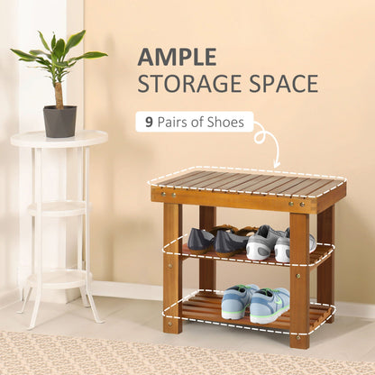 Acacia Wood Shoe Bench 3-Tier Shoe Storage Organizer for Entryway Living Room