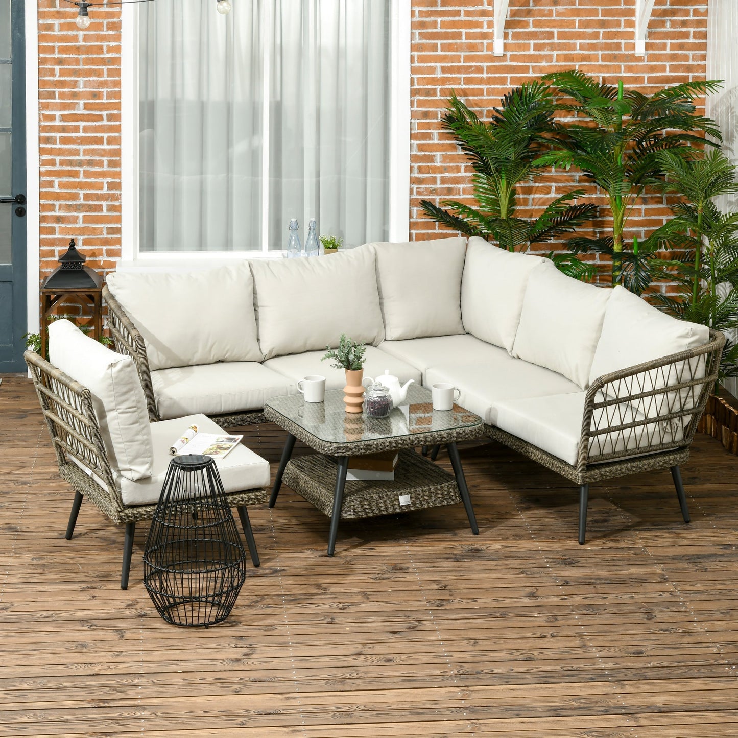 Outsunny 6-Seater Outdoor Rattan Corner Sofa