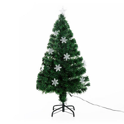 Homcom 4 Foot Green Fibre Optic Artificial Christmas Tree Xmas Colourful LED Scattered Tree with Snowflakes Ornaments Fireproofing