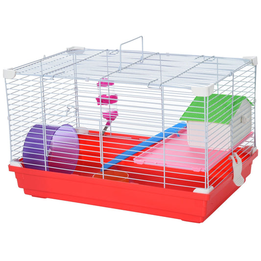 PawHut Portable 2 Storey Hamster Cage Small Pet Animal Cage Double Layers w/ Exercise Wheel Water Bottle Dishes