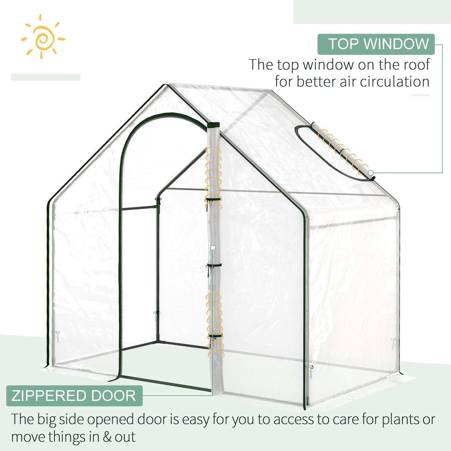 Walk In PVC Greenhouse Garden Outdoor Flower Planter Steel Frame w/ Zipped Door & Window 180 x 100 x 168CM White