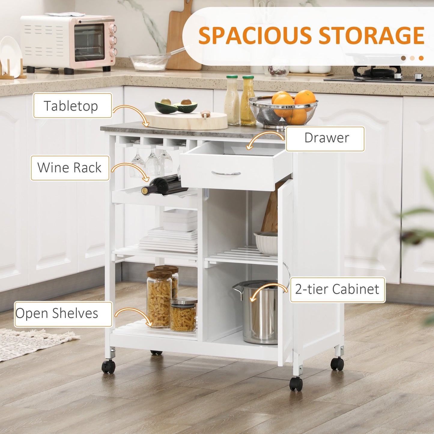 Compact Kitchen Trolley Utility Cart on Wheels with Wine Rack