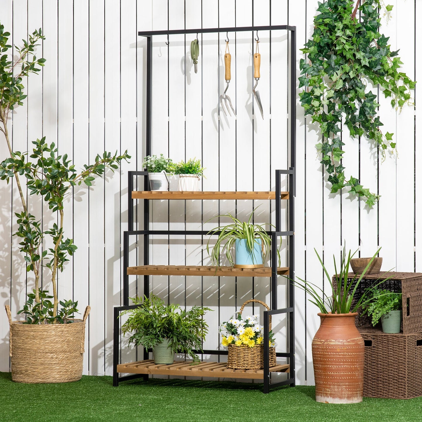 3 Tiered Plant Stand with Hanging Hooks