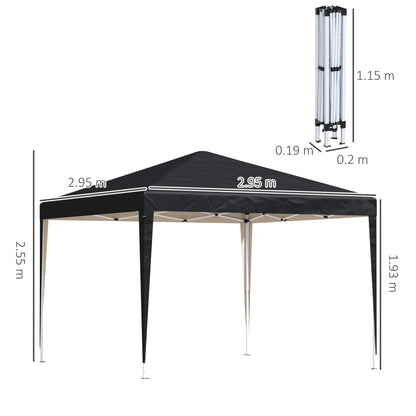 Outsunny 3 x 3M Garden Heavy Duty Pop Up Gazebo Marquee Party Tent Folding Wedding Canopy-Black