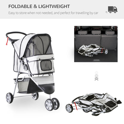 PawHut Pet Travel Stroller Cat Dog Pushchair Trolley Puppy Jogger Carrier Three Wheels for Small Miniature DogsGrey