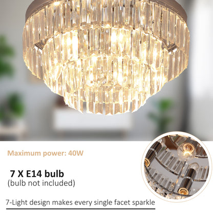 Round Crystal Ceiling Lamp 7 Lights Chandelier Mounted Fixture For Living Room Dining Room Hallway Modern