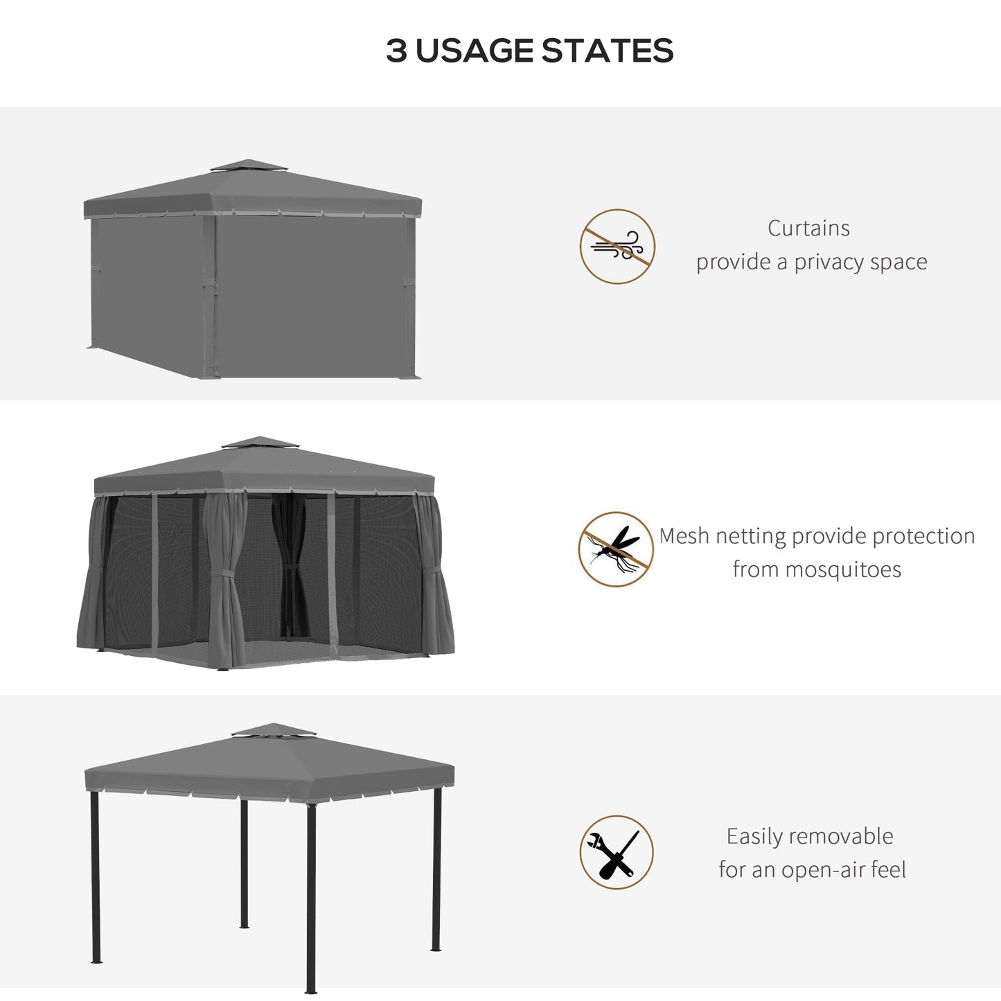 Outsunny 3 x 3M Patio Gazebo Canopy Garden Pavilion Tent Shelter Marquee with 2 Tier Water Repellent Roof