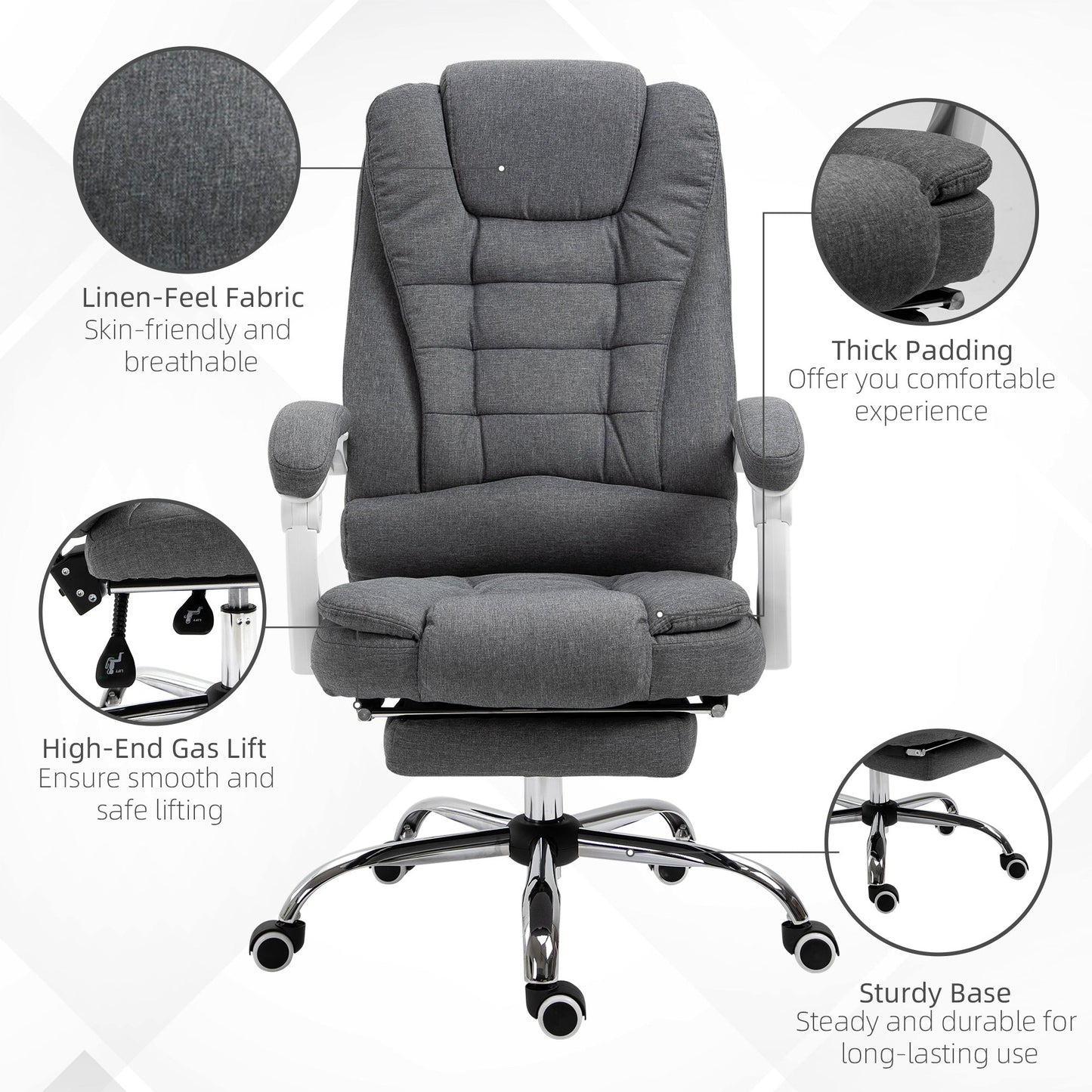 Vinsetto Office Chair with Footrest Computer Swivel Rolling Task Recliner for Home with Retractable Footrest