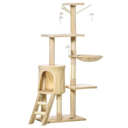 PawHut Cat Scratching Post 5-tier Tall Beige Condo Kitty Activity Centre Scratcher Climbing Tree with Toys Beige